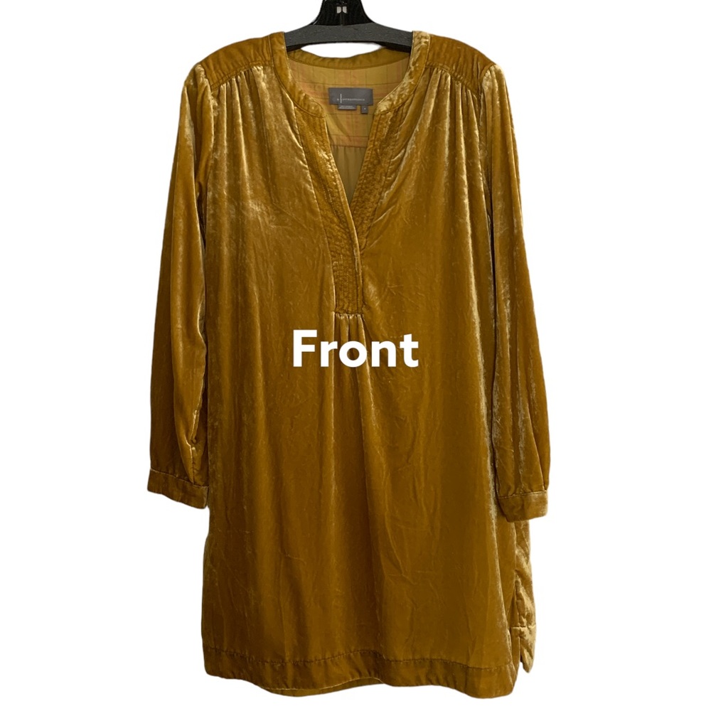 Anthropologie Velvet Tunic Dress Gold with pockets
